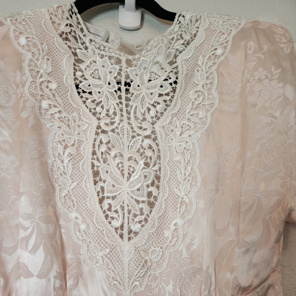 Vintage Jessica McClintock pleated coquette fairy core cottage core lace dress - Picture 5 of 13